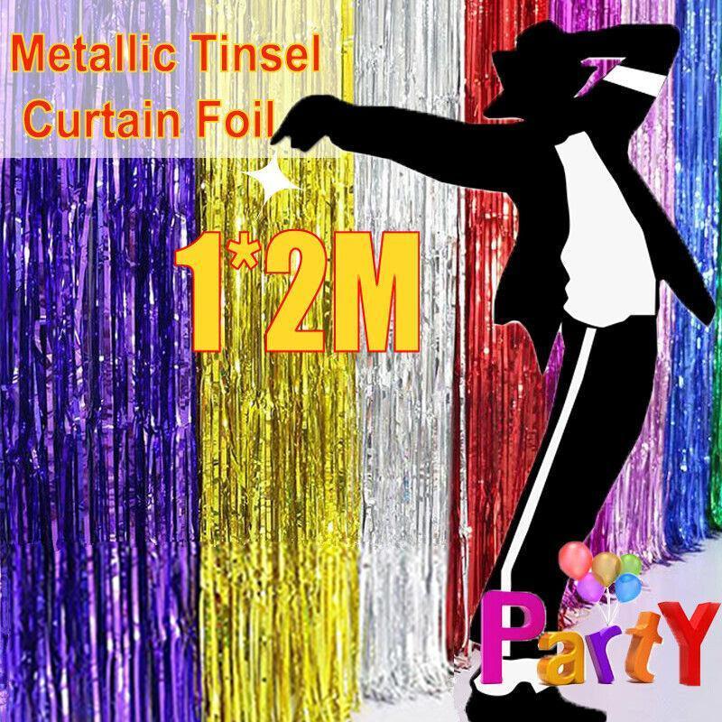 Metallic Tinsel Curtain Foil Backdrop Function Party Decoration Birthday Event