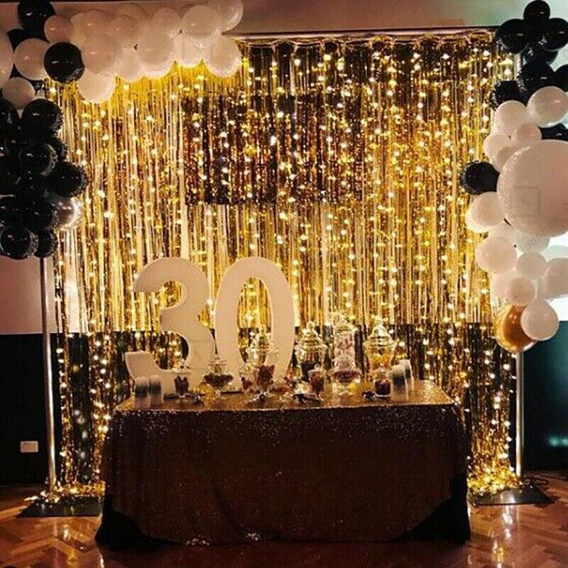 Metallic Tinsel Curtain Foil Backdrop Function Party Decoration Birthday Event