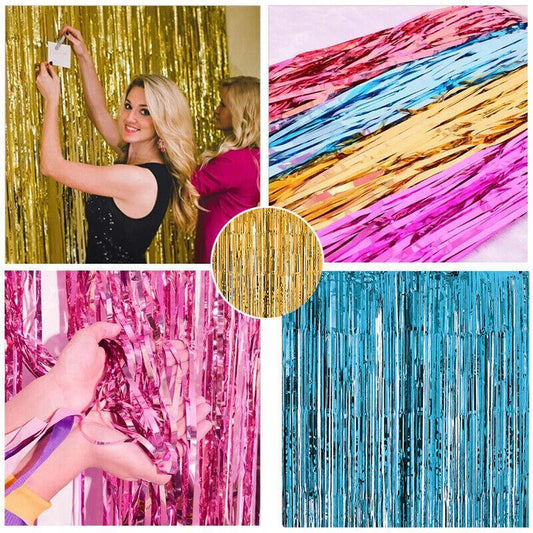Metallic Tinsel Curtain Foil Backdrop Function Party Decoration Birthday Event